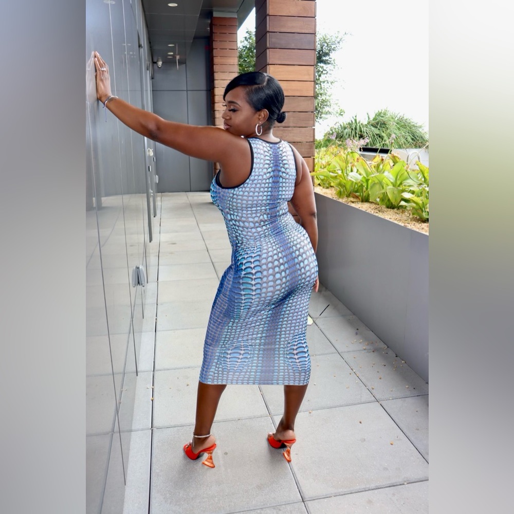 MultiColor Blue Color Blocking Dress - Picture 2 of 2